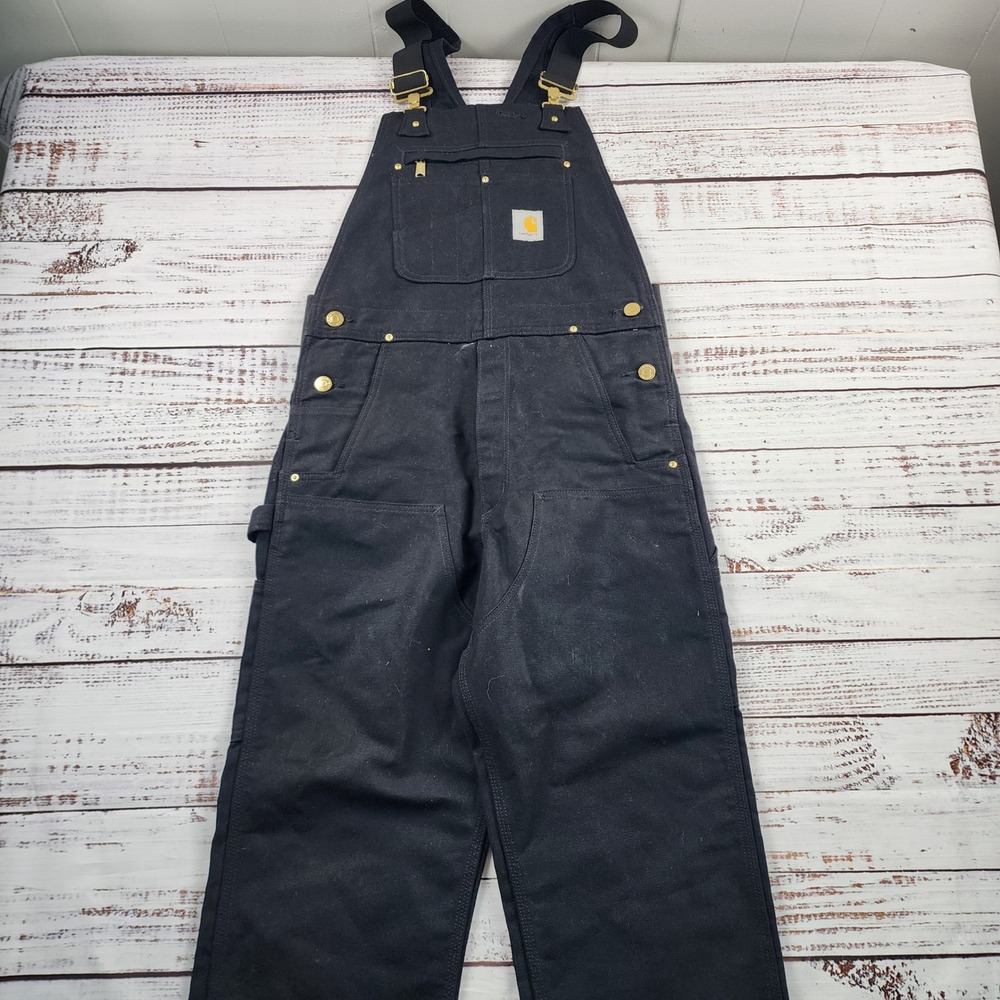 Carhartt 102776 R01-M Double Knee Duck Bib Overalls Men's 30x30 Black